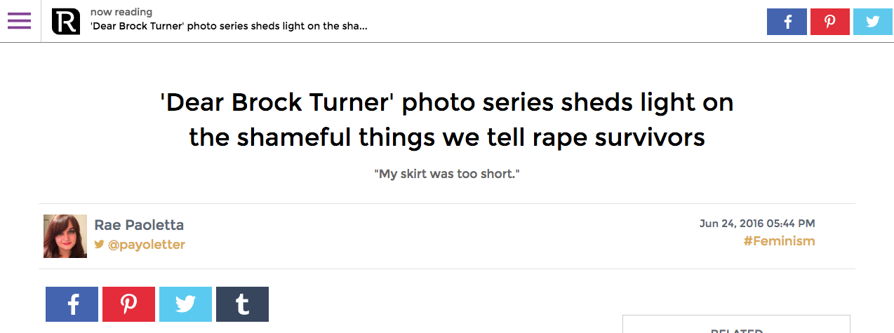 'Dear Brock Turner' photo series sheds light on the shameful things we tell rape survivors